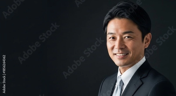 Obraz 信頼感あふれる笑顔の日本人男性ビジネスマン：エグゼクティブなスーツ姿のポートレート
