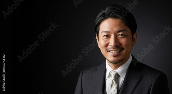 Obraz 信頼感あふれる笑顔の日本人男性ビジネスマン：エグゼクティブなスーツ姿のポートレート
