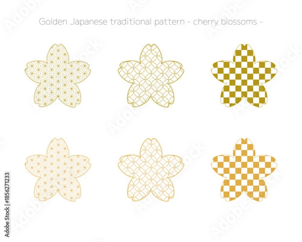 Obraz 金色の花の形の日本の伝統柄セット　桜の花