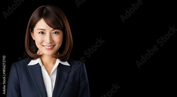 Obraz 信頼感あふれる笑顔の日本人女性ビジネスパーソン：エグゼクティブなスーツ姿のポートレート