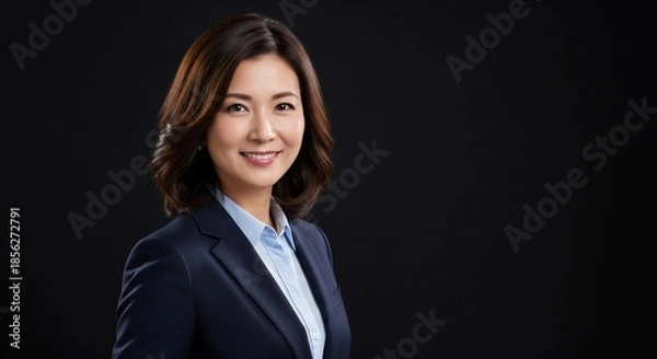 Obraz 信頼感あふれる笑顔の日本人女性ビジネスパーソン：エグゼクティブなスーツ姿のポートレート