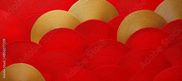 Fototapeta Red gold asian pattern background texture oriental abstract