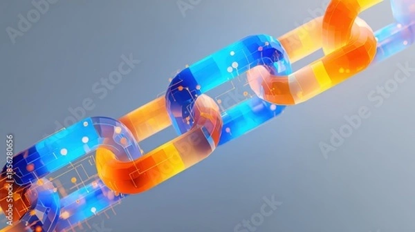 Obraz Blockchain Technology Illustration: Interconnected Digital Chains Representing Security, Transparency, and Decentralized Systems