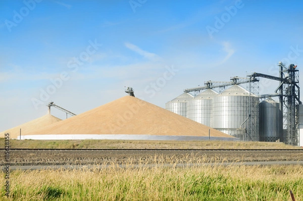 Fototapeta Elewator silosu zbożowego i góra zboża w Palouse w stanie Waszyngton