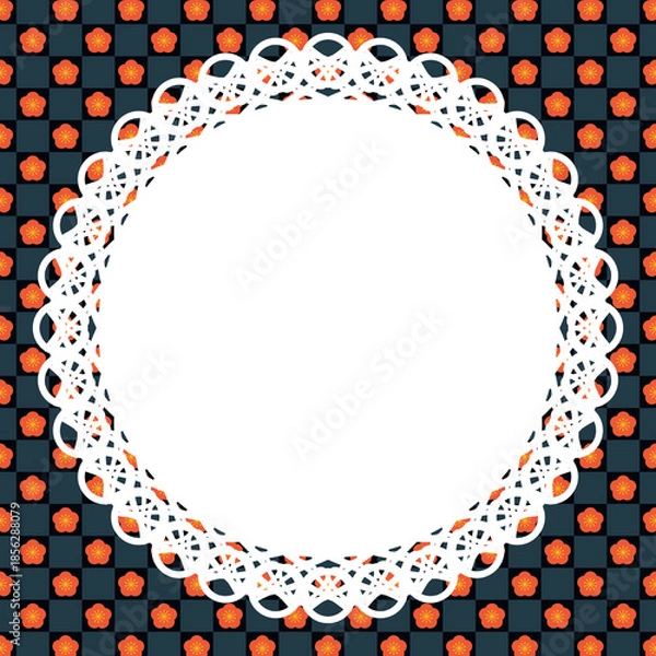 Obraz 丸型レース×梅(紺青)