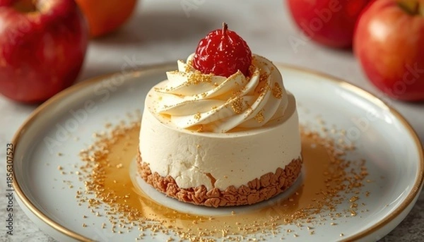 Obraz High quality photo of an elegant apple mousse dessert decorated with gold leaf