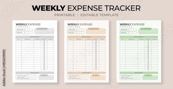 Obraz Weekly Expense Tracker Template – Printable Sheet for Tracking Weekly Spending
