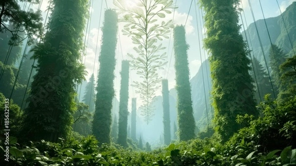 Obraz Emerald Rainforest, towering giant tree illusion