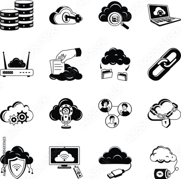 Obraz Collection of Cloud Computing Drawing Illustrations 