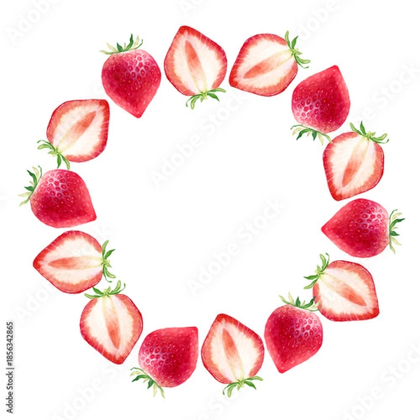 Fototapeta いちご　果物　フレーム　水彩 イラスト