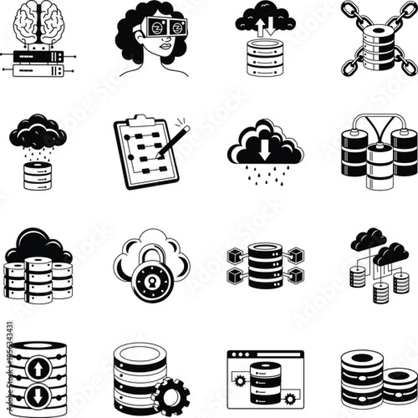 Obraz Collection of Database Doodle Style Illustrations


