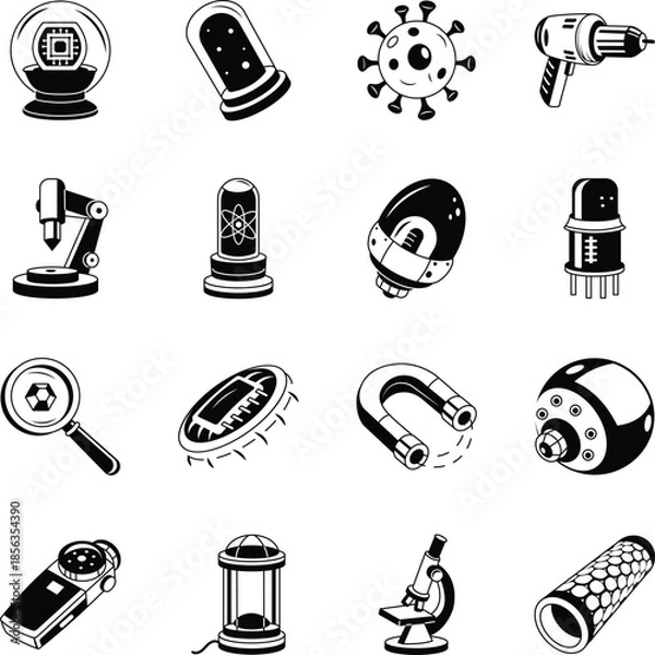 Obraz Pack of Nanotechnology and Innovation Doodle Style Illustrations 