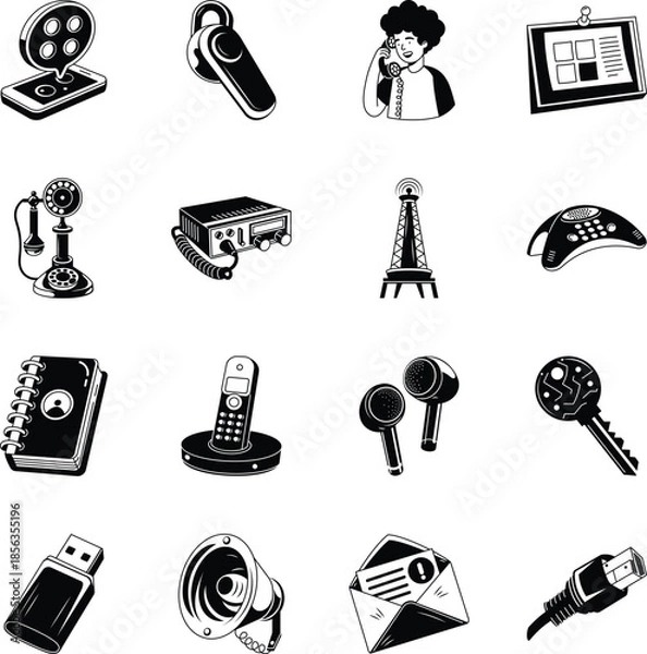 Obraz Collection of Network and Communication Doodle Style Illustrations 