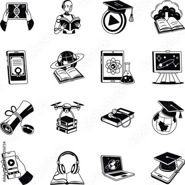 Obraz Collection of Online Education Doodle style Illustrations 
