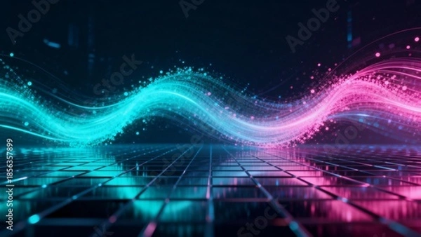 Fototapeta Abstract wave patterns on reflective grid