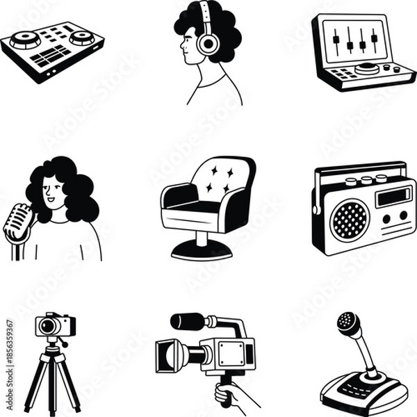Obraz Collection of Podcast Doodle Style Illustrations 
