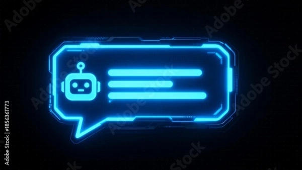 Fototapeta Blue glowing robot chat bubble