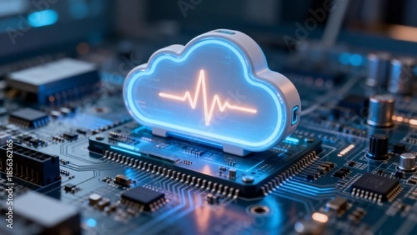 Fototapeta Cloud computing symbol on circuit board