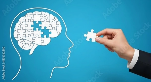 Fototapeta Human brain puzzle missing piece representing problem solving and thinking concept
