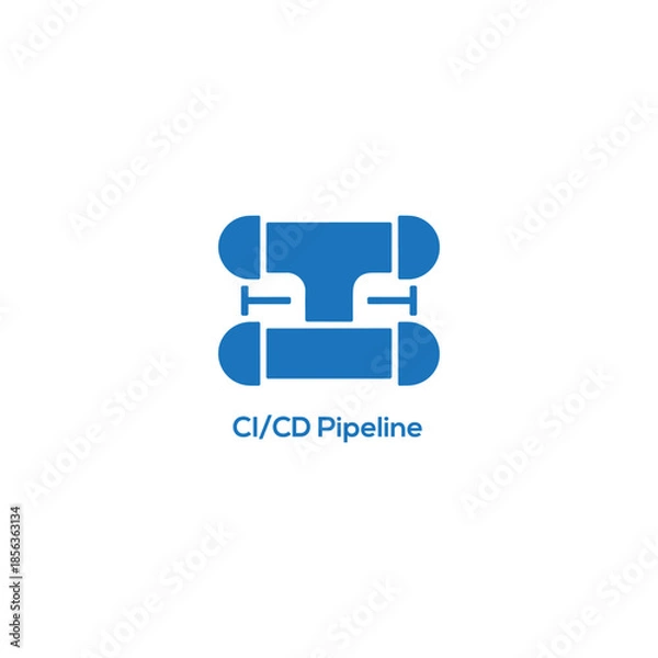 Obraz Blue CI CD Pipeline Icon for DevOps Automation, Continuous Integration Delivery Workflow, Software Deployment Process, Flat Vector Illustration Design

