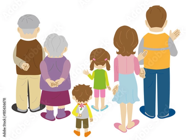 Obraz 三世代家族　後ろ姿　ファミリー　全身