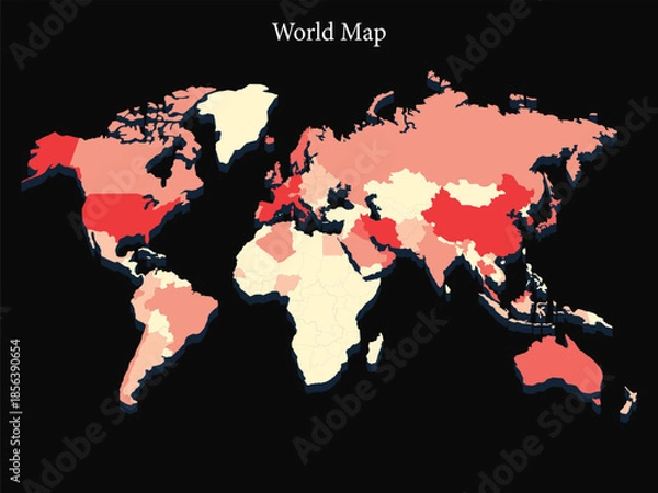 Fototapeta World map with color-coded regions global data visualization 