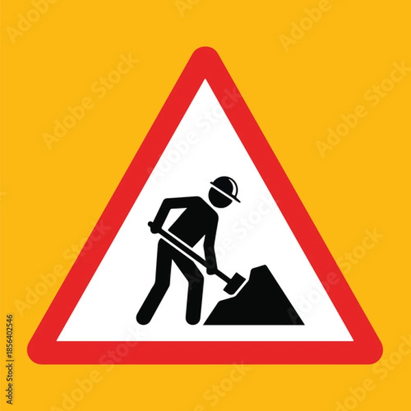 Fototapeta Road Works or Construction Ahead Warning Sign Vector