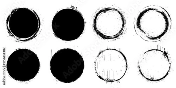 Fototapeta Black circle paint strokes set 