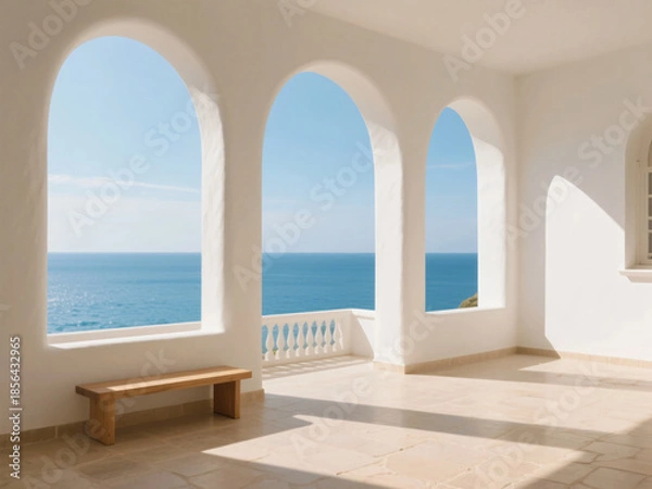 Fototapeta Empty Mediterranean Interior with Bright Sunlight