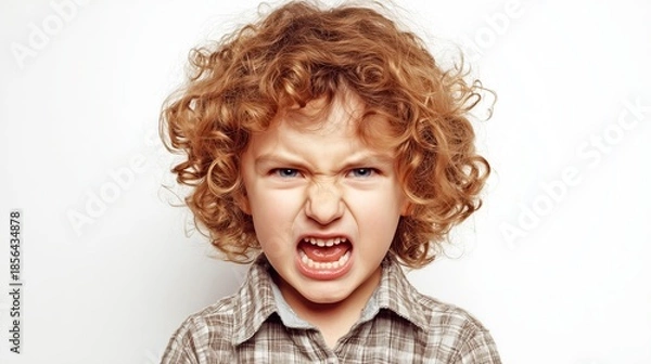 Obraz 怒った子供の顔、白背景