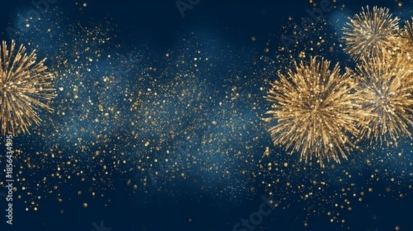 Obraz 金の花火と金のパーティクル、濃い青の背景