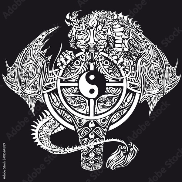 Obraz vector illustration tattoo design (white in black)