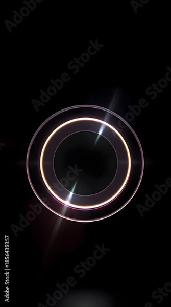 Fototapeta minimal luminous circular light ring floating on deep black background