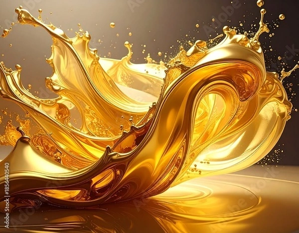 Obraz Flowing, glossy, golden liquid dynamically splashing