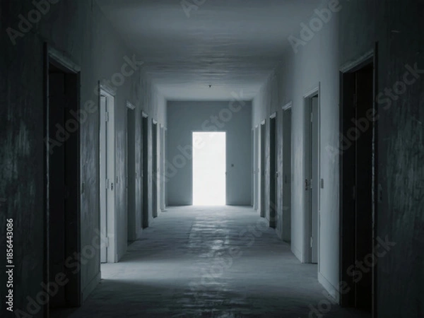 Obraz Corridor with Many Doors Liminal Space
