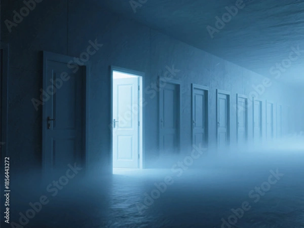 Obraz Corridor with Many Doors Liminal Space