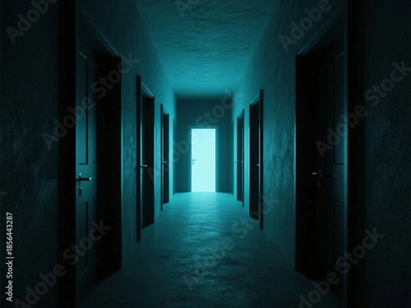 Obraz Corridor with Many Doors Liminal Space
