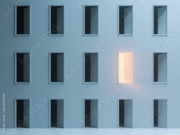 Obraz Corridor with Many Doors Liminal Space