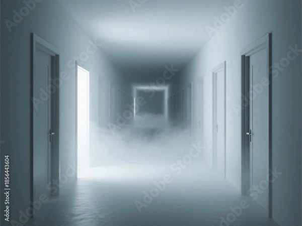 Obraz Corridor with Many Doors Liminal Space