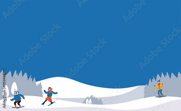 Obraz ゲレンデをすべるスキーヤーたち