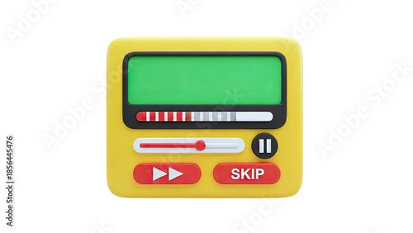 Obraz 3D Play Button, Skip Button, and Progress Bar on transparent background