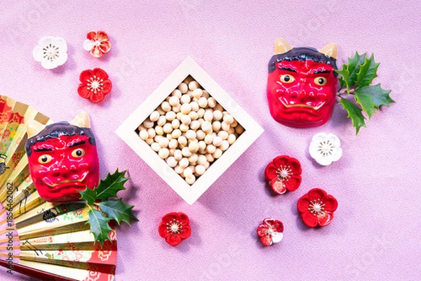 Obraz ピンク背景の節分デザイン