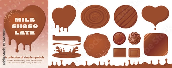 Obraz バレンタインデーのチョコレート装飾:フレームなどに使えるミルクチョコの文字背景素材