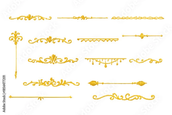 Obraz アンティーク調 ゴールドの飾り罫線セット（10種）上品な装飾ライン／見出し・招待状・メニュー向け