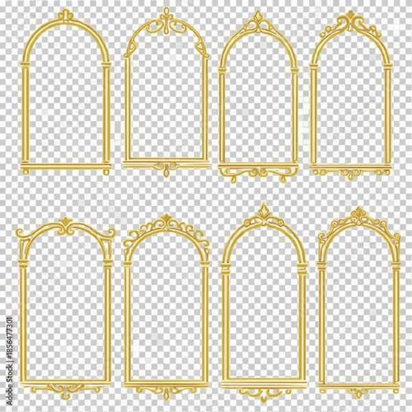 Obraz Elegant Flat Gold Arched Window Frames Set – Vintage Classic Decorative Borders