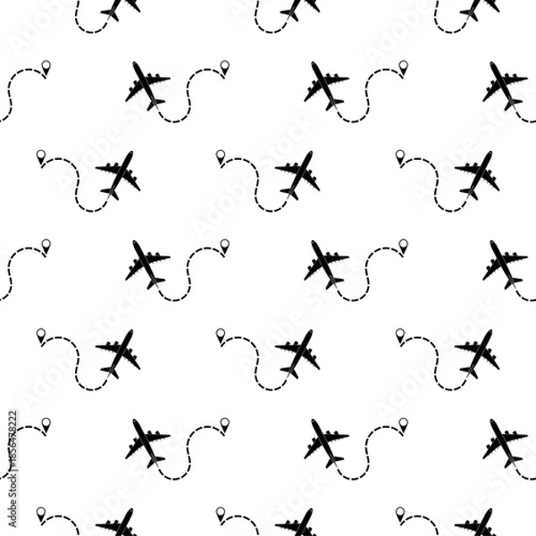 Obraz Airplane line path seamless pattern isolated on white background