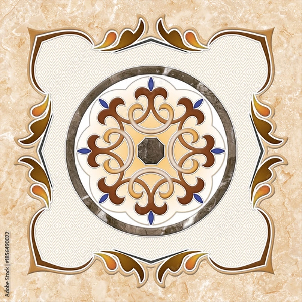 Obraz decorative floral pattern with cream marble texture background