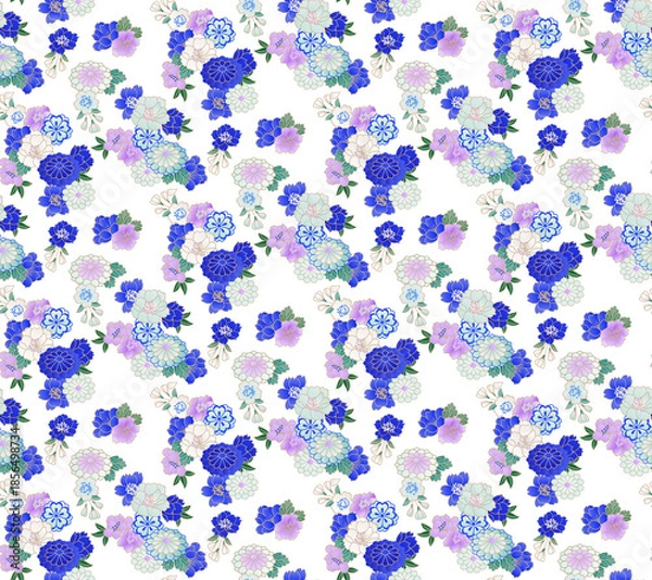 Obraz 花友禅パターン藍色背景透過