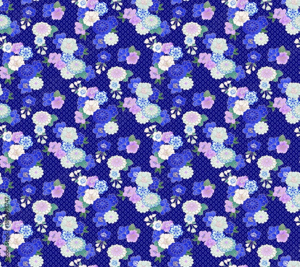 Obraz 花友禅パターン藍色絞り