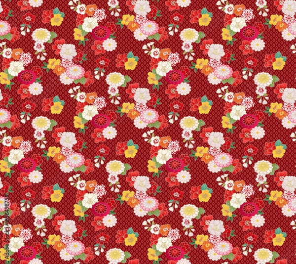 Obraz 花友禅パターン紅色絞り